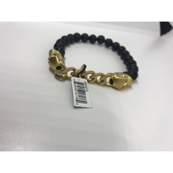 BRAND NEW! Inox Men's black woven leather bracelet with Gold skull clasps - Picture 5 of 5